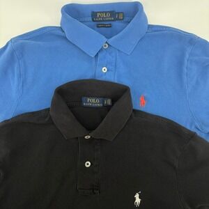 Lot of 2 Polo Ralph Lauren Mens Custom Slim Fit Polo Shirts Blue and Black Polo